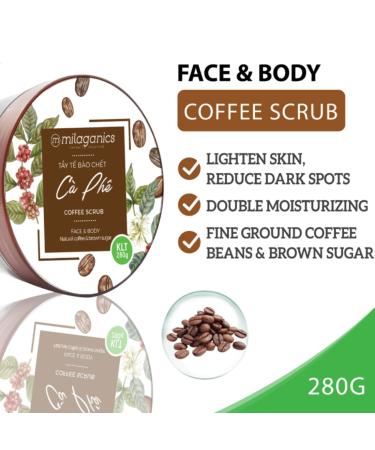 Milaganics 100% Natural Robusta Coffee Face and Body Scrub with Brown Sugar - Exfoliating for Women - 10oz - Buy Online on GoSupps.com