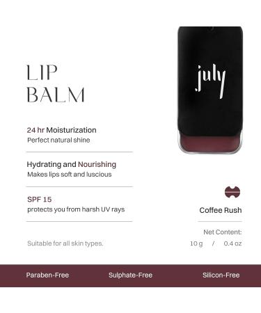 July Coffee Rush Lip Balm - 24hr Hydration for Dry & Chapped Lips | SPF 15 | Jojoba & Sweet Almond Oil | Unisex 10g - Buy Online on GoSupps.com