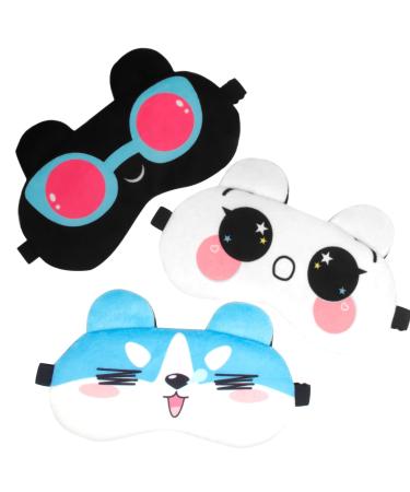 3 Pieces Sleeping Mask Child Eye Mask Cartoon Cute Cat Sleeping Eye Mask Soft Plush Eye Maskfor Women Children Girls and Adult Travel Party Adjustable and Elastic(Cat)