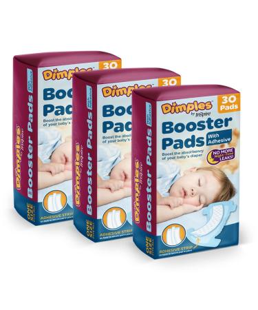 Dimples Booster Pads, Baby Diaper Doubler with Adhesive - 1 Size Fits All Diapers - Boosts Diaper Absorbency - No More leaks 90 Count (with Adhesive for Secure Fit)