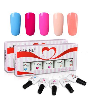 Vishine Soak Off UV LED Gel Nail Polish Multicolor Varnish Gift Set Of 5pcs X 10ml for Nail Art TX006