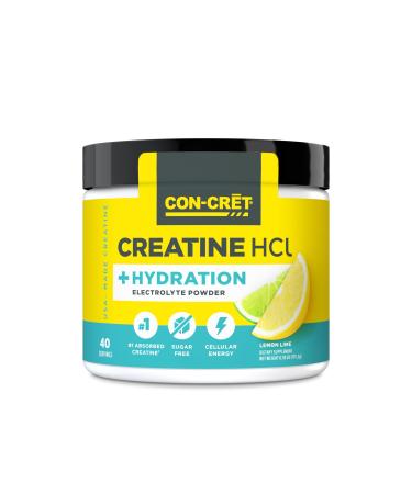 Creatine HCl + Hydration | Electrolyte Powder Tub | Lemon Lime | Sugar Free Electrolytes | Rehydration Formula w Potassium Sodium Zinc Magnesium to Hydrate & Recover (40 serv)