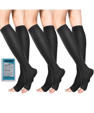 Azzsee Medical compression stockings women & men support stockings for open lace calves stockings graded support support stockings for varicose veins edema 3 pair of black XXL-3XL