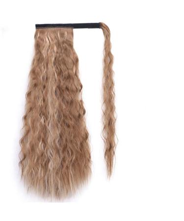 Vibrant Corn Wavy Long Ponytail Synthetic Wig Wrapped In Clip Hair Extension With Brown Ponytail Hair Pieces 22inches 2011-24H27