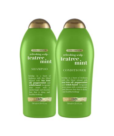 OGX Extra Strength Refreshing Scalp + Teatree Mint Shampoo, Invigorating Scalp Shampoo &Conditioner with Tea Tree & Peppermint Oil & Witch Hazel, Paraben-Free, Sulfate-Free Surfactants, 25.4 Fl Oz Shampoo + Conditioner
