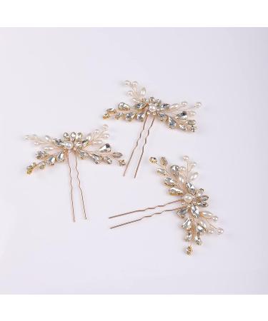 YERTTER 3pcs Gold Crystal Wedding Hair Pins Set - Rhinestone Clip for Bride, Bridesmaid, Flower Girl - Perfect for Updo, Bun, Prom, Party - Buy Online on GoSupps.com