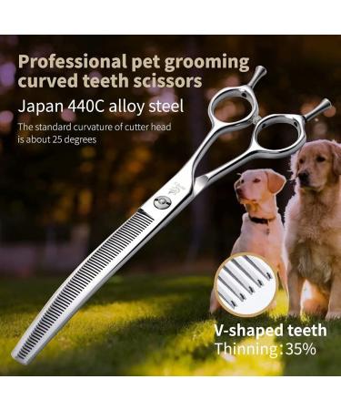 Fenice Peak 7.5'' Curved Thinning Shears for Dog and Cat Grooming | V-Shaped Teeth | 440C Stainless Steel - Buy Online on GoSupps.com