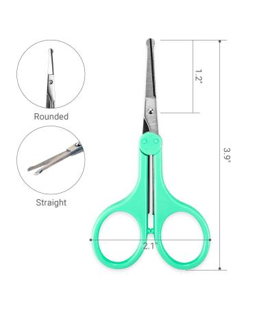 Humbee Stainless Steel Grooming Scissors Set for Facial, Nose, Eyebrow, Eyelash, Mustache & Beard - Safety Edge, Green Long Cap - Buy Online on GoSupps.com