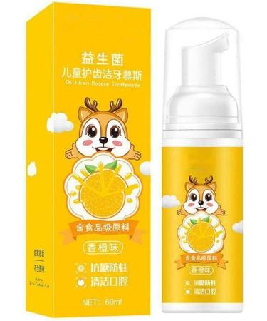 Kids Foam Toothpaste Fluoride Free Natural Formula Suitable for Toddler's Oral Cleaning and Cavity Prevention Strawberry/Orange Flavor (Orange)