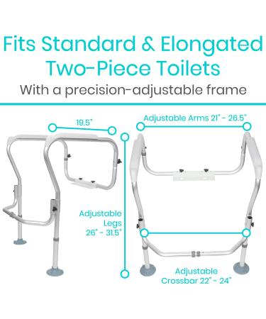 Vive Toilet Safety Rail Frame - Adjustable Non Slip Grab Bars for Bathroom - Fall Prevention for Adults Seniors Elderly Disabled - Padded Handle Support - Medical Device for Home - Buy Online on GoSupps.com