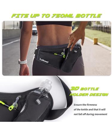 Labeol Running Water Bottle Hydration Belt with Holder - Adjustable Fanny Pack for Hiking & Walking - Reflective Waist Pack for Outdoor Running (Black) - Buy Online on GoSupps.com