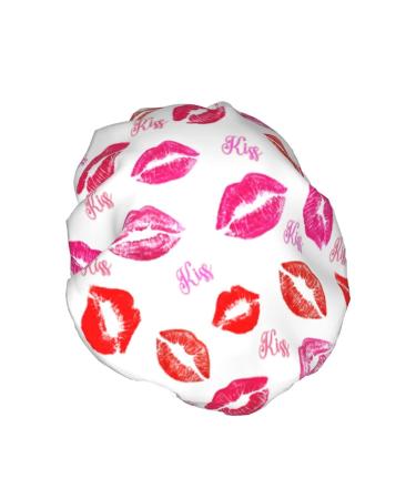 Red Pink Lip Kiss Waterproof Luxury Shower Cap for Women | Reusable Bath Hair Cap | Fashionable Elastic Shower Hat for Long, Short, Curly Hair - Color 9 - Buy Online on GoSupps.com