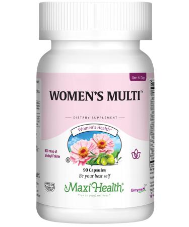 Maxi Health Women's Daily Multivitamin Once Daily Biotin Vitamins A B C D E Calcium Zinc Lutein Magnesium Folic Acid Non-GMO Gluten Free & Dairy Free Kosher - 90 Caps 90 Count (Pack of 1)