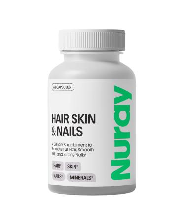 Nuray Hair, Skin & Nails Vitamins Biotin, Collagen & Hyaluronic Acid Advanced Hair Growth Supplement Promotes Beauty, Skin Radiance, & Nail Strength with Vitamin B Complex 60 Capsules