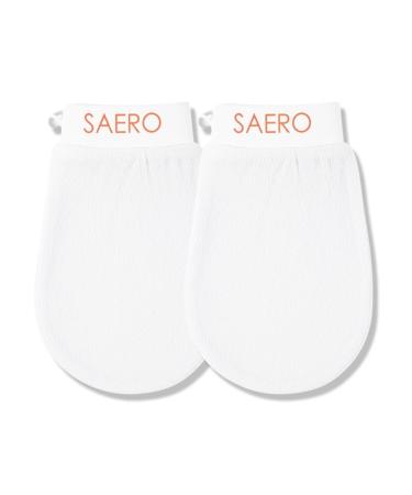 SAERO Korean Deep Exfoliating Mitt (2 Piece) Shower Glove to Exfoliate Dry, Dead Skin, Natural Plant-Based Spa Treatment for Full Body Spray Tan Removal, Keratosis Pilaris & Razor Bumps