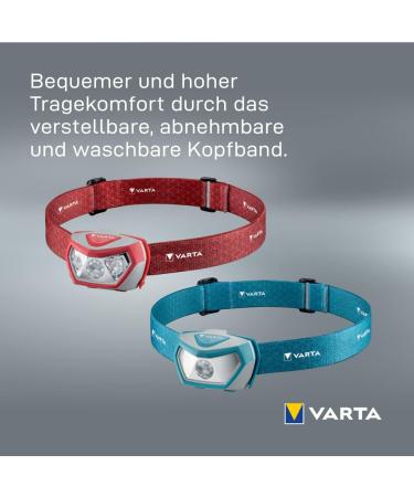 Buy Varta LED Headlamp with 3 AAA Batteries - H20 Pro Outdoor Sports Splash-Proof Dimming Function 3 Light Modes Swiveling Head Red - Buy Online on GoSupps.com