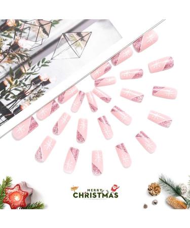 Vatocu Christmas Short Red Press on False Nails - Snowflake & Snowman Design (24pcs) - Buy Online on GoSupps.com