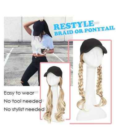 Sandy Blonde Mix Bleach Blonde Baseball Cap with Hair Extensions | Long Wavy Adjustable Hairpiece for Women - Buy Online on GoSupps.com