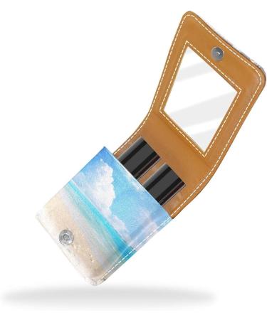 Premium Leather Lipstick Case with Mirror | Mini Organizer & Holder Bag | Beach Seashell Conch Design - Buy Online on GoSupps.com