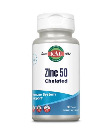 KAL Zinc 50mg Amino Acid Chelate Immune Support Supplement Healthy Metabolism and Immune System Formula Enhanced Absorption Vegan Gluten Free 60-Day Money Back Guarantee 90 Servings 90 Tablets - Buy Online on GoSupps.com