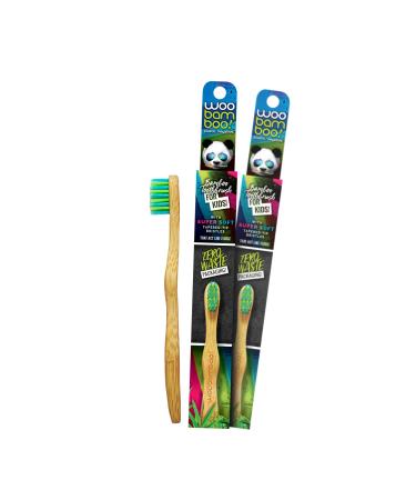 Woobamboo Kid's Bamboo Toothbrush 2 Pack - Super Soft BPA Free Nylon Bristles - Eco-Friendly Biodegradable Compostable Vegan