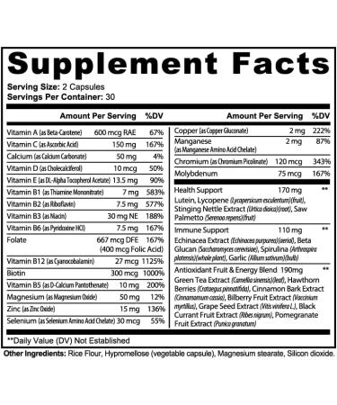 Minimo Nutrition Complete Multivitamin + Immunity Boost 60 Capsules 3rd Party Tested Daily Supplement for Men Women Adults Gluten Free Non-GMO 30 Servings - Buy Online on GoSupps.com