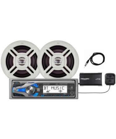 Dual Electronics WCPSX422BT Marine Stereo LCD Single DIN | Marine Radio with Built-in Bluetooth | SiriusXM SXV300 Tuner | Two 6.5-inch Dual Cone Marine Speakers and Marine Antenna Marine Stereo Combo with SXM tuner