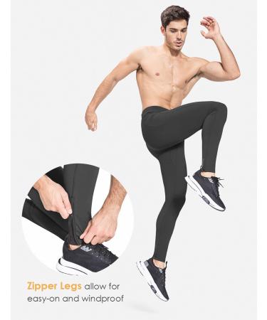 BALEAF Men's Winter Compression Pants - Long Water-Repellent Thermal Running Tights with Zipper Pocket | Black Sports Pants for Cold Weather - Buy Online on GoSupps.com