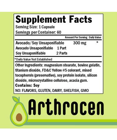 Arthrocen Joint Health Supplement 300mg Avocado Soy Unsaponifiable Non-GMO | Dairy, Gluten, & Shellfish Free | 60 Day Supply | 1 Capsule Daily - Buy Online on GoSupps.com