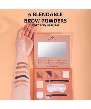 YOUNG VISION Eyebrow Palette - 6 Colors with Stencils, Highlighter, Concealer, Wax, Trimmer, and Brush & Spoolie Duo - Buy Online on GoSupps.com