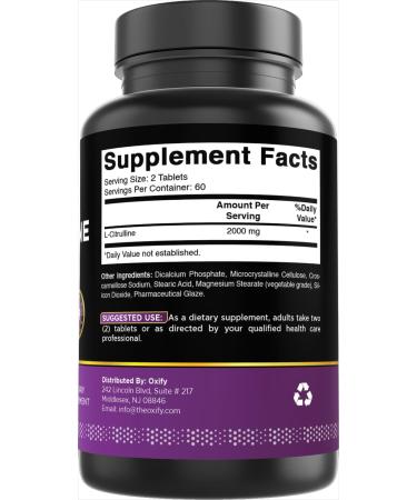 Oxify L-Citrulline 2000 mg | 120 Tablets | Gluten-Free Non-GMO | Supplement Made in USA - Buy Online on GoSupps.com