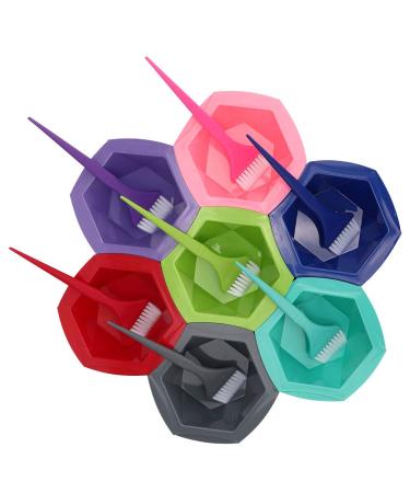 Hair Color Brush Mixing Bowl Kit 7 Set Hair Dyeing Bowl Brush Kit Colorful Hairdressing Hair Dye Supplies Tools Rainbow Hair Color Mixing Bowls Brushes Comb for Dyed Hair(Set)