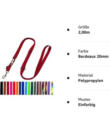 Adjustable Dog Leash for Large Dogs - Double Leash 2m / 2.40m / 2.80m / 3.50m / 5m - Bordeaux 20mm - Buy Online on GoSupps.com