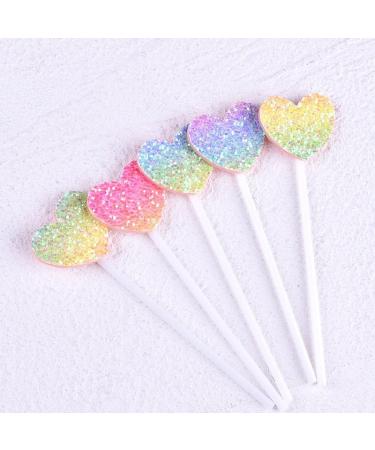 Shiny Rainbow Cupcake Topper 10CS Vivid Colorful Gradient Shiny Heart Stars Cupcake Toppers for Cake Decorations DIY Happy Birthday Cake Toppers for Kids Boys Girls Party Supplies - Buy Online on GoSupps.com