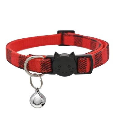 MJIYA Pet Dog and Cat Collar with Bell Grid Collar Plastic Buckle Light Adjustable Collars Red Medium