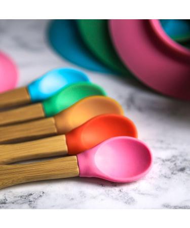 Wild & Stone Bamboo Baby Weaning Spoon Set - Soft Silicone Infant Spoons in Blue, Green, Orange - Flexible Baby Feeding Spoons - Buy Online on GoSupps.com