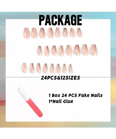 IMSOHOT Long Coffin Press on Nails French Nude Glitter False Nails - 24pcs - Buy Online on GoSupps.com