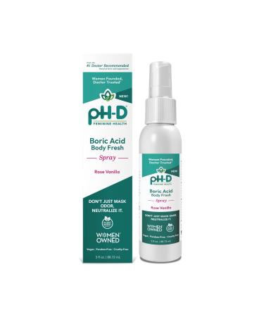 pH-D Feminine Health - Boric Acid Body Fresh Spray - Vegan, Paraben-Free, Plant Based - Rose Vanilla Scented - 3oz.