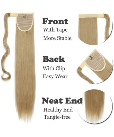 32 Inch Long Straight Ponytail Extension Wrap Around Ponytail Clip in Hairpiece Synthetic Hair Extensions for Women - Dark Brown mix Sandy Blonde - Buy Online on GoSupps.com