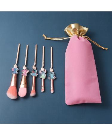 HTPARY 5Pcs Stitch Makeup Brush Set - Pink-B Stitch Theme Cosmetic Brushes for Powder, Eyeshadow, Blushes, Lips - Portable and Lovely Gifts for Girls and Women - Buy Online on GoSupps.com