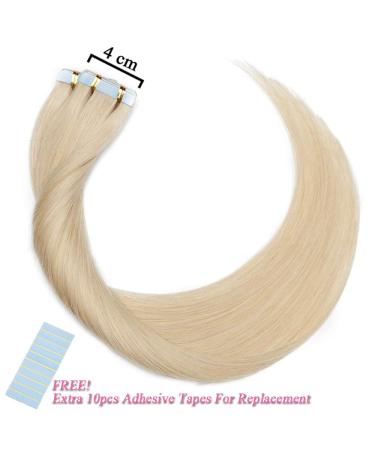 Elailite Invisible Hair Extensions - 20 Tape-Ins Remy Human Hair 45cm #60 Platinum Blonde Real Hair Quality - Buy Online on GoSupps.com