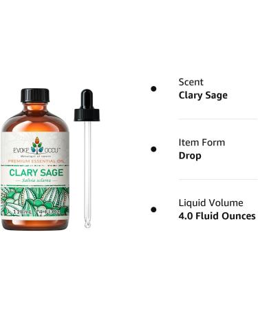 EVOKE OCCU Clary Sage Essential Oil 118ml - 4 FL Oz | Pure Sage Oil for Diffuser, Massage, Fragrance, Candle & Soap Making - Buy Online on GoSupps.com