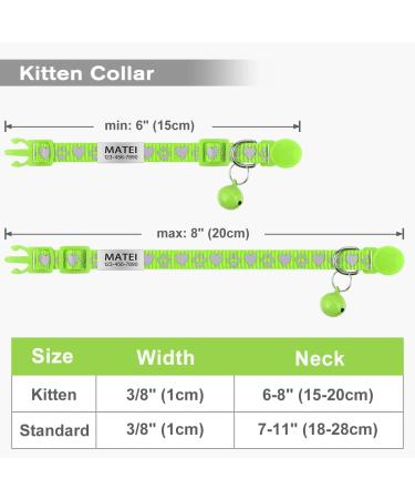 Tagme Reflective Cat Collar - 2 Pack with Name & Address Shield Safety Clasp & Bell for Kittens - Green 15-20 cm - Buy Online on GoSupps.com