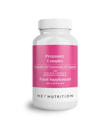 Hey Nutrition Pregnancy Complex Supplement - Suitable for Vegetarians & Vegans - Folic Acid L-Choline Iodine SynBalance EnjoyMum - Mum & Baby Support - UK Manufactured - Non-GMO - 60 Capsules