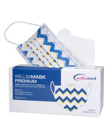Wellsamed Wellsamask 50 pieces medical face mask Type IIR with elastic band with zigzag motif