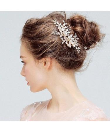 Wedding Hair Clip Rhinestone Bridal Handmade Flower Clip Crystal Hair Pins Bridal Bridesmaid Wedding Hair Accessories for Women and Girls Party Gift (Light Rose Gold) - Buy Online on GoSupps.com