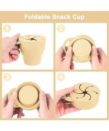 Vicloon Collapsible Silicone Baby Snack Cup - Non Spill Snack Pot for Toddler with Lid - Beige - Buy Online on GoSupps.com