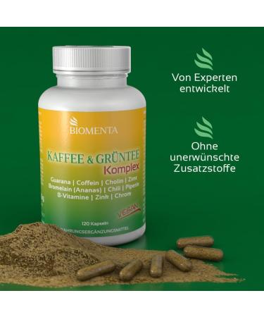 Biomenta Coffee & Green Tea Complex - 120 High-Dose Capsules with Cinnamon Pineapple B Vitamins | Vegan Premium Quality - Buy Online on GoSupps.com