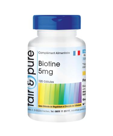 Fair & Pure - Biotine 5mg - avec 5000mcg de biotine par g lule - hautement dos - 120 g lules v g taliennes - fabrication de qualit allemande