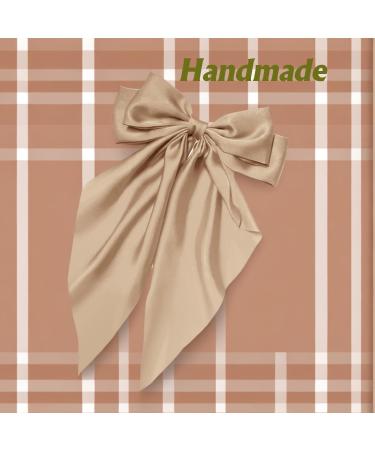 Khaki Hair Bow Khaki Bow Hair Clip for Women Solid Color Bow Hair Clips with Long Ribbon French Khaki Bow Hair Clip Soft Satin Silky Hair Bows Cute Gifts for Women Girls - Buy Online on GoSupps.com